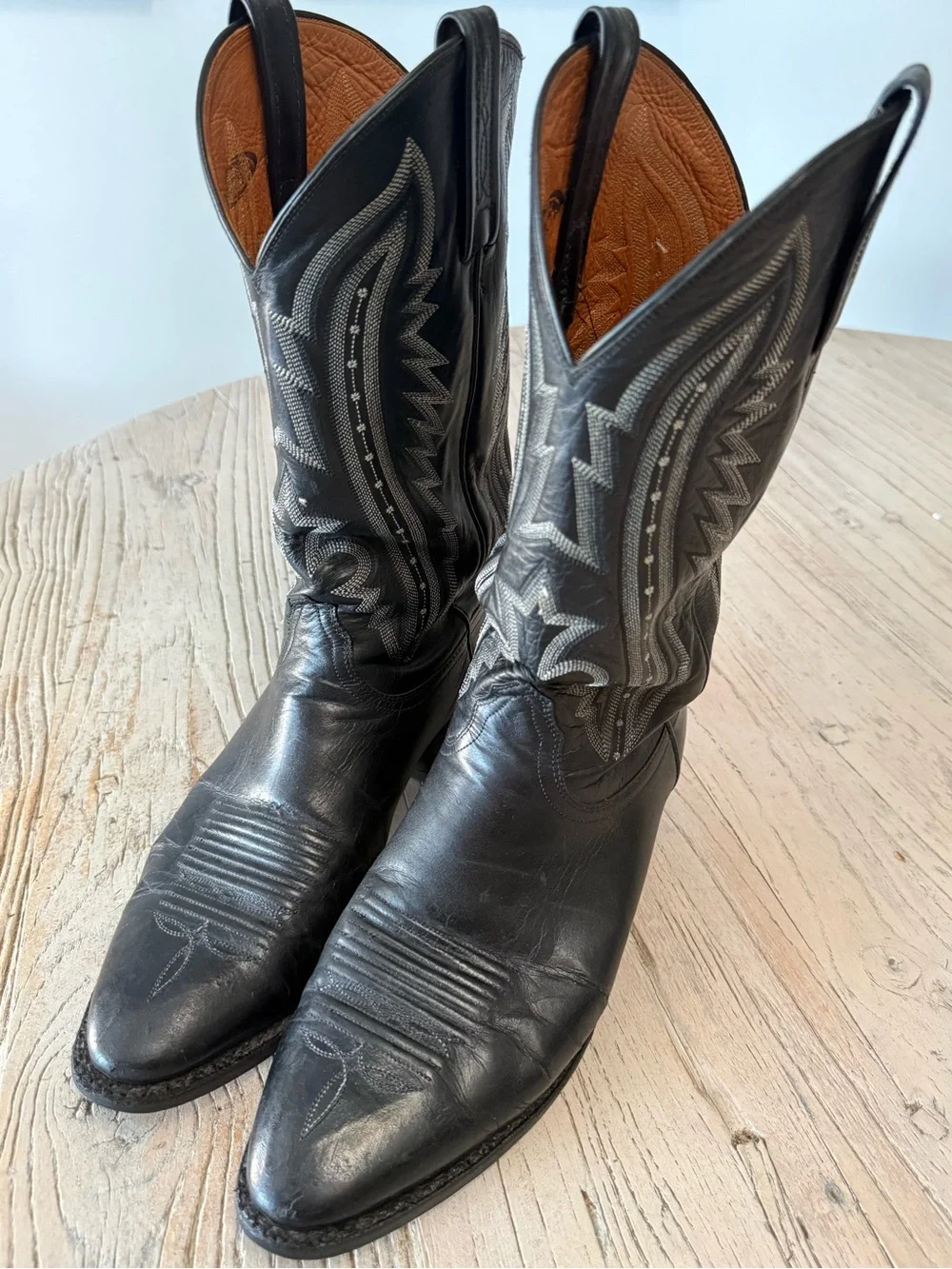 Lucchese Men’s Black Leather Western Cowboy Boots Size 9.5 E Wide